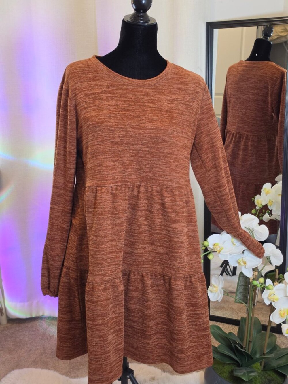 Cupshe Rust Orange Tiered Babydoll Dress Size M